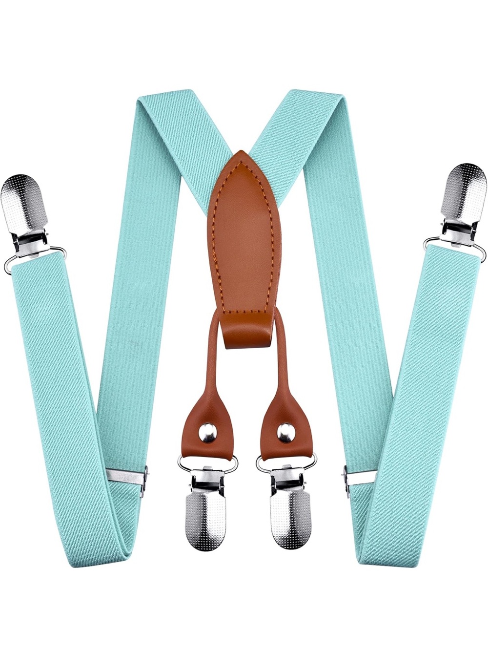 Kids Mint Blue Adjustable Suspenders Y-Back Leather Look 1–8 Years